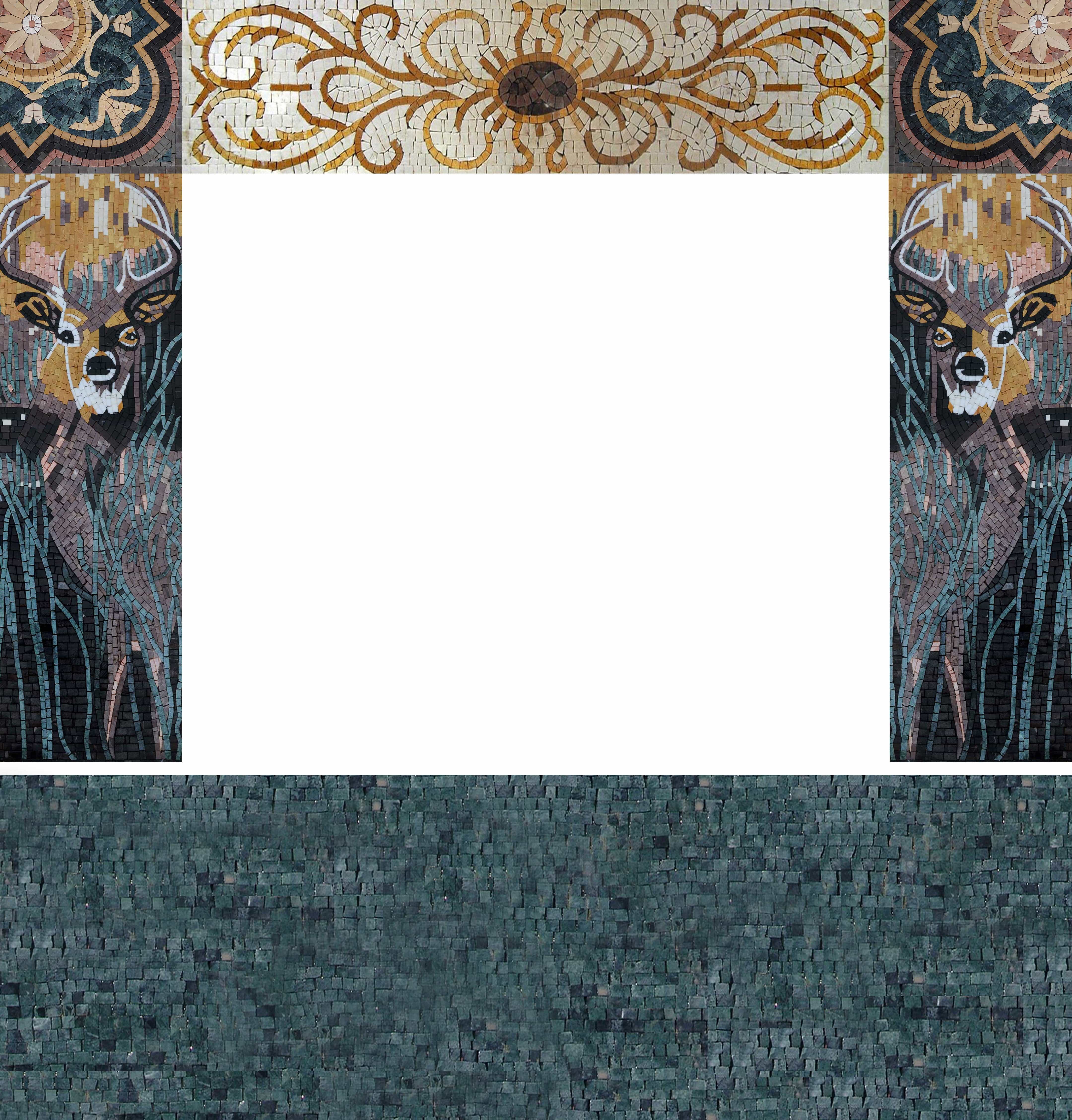 Geometric Medallion - Marble Sea Turtle Mosaic Tile Fireplace - Mesh Backing - Image 2