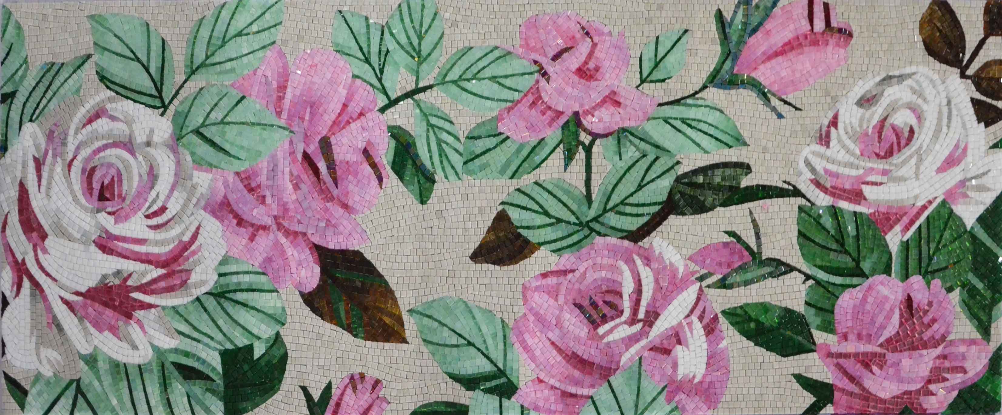 Eden Roses Floral Artwork - Glass Mosaic Tree - Mesh Backing