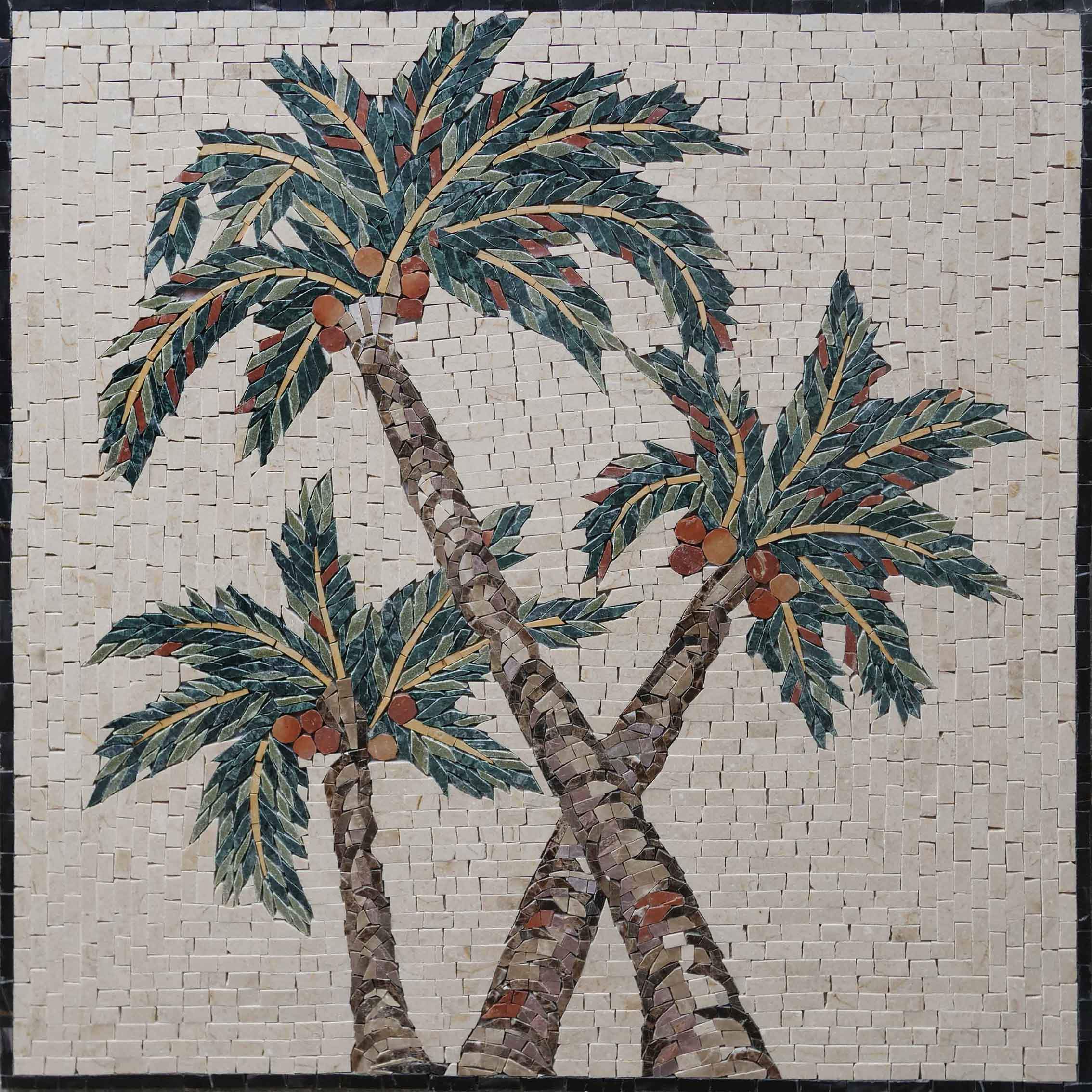 Palm Trees Arrangement - Marble Stone Mosaic Wall Art - Mesh Backing