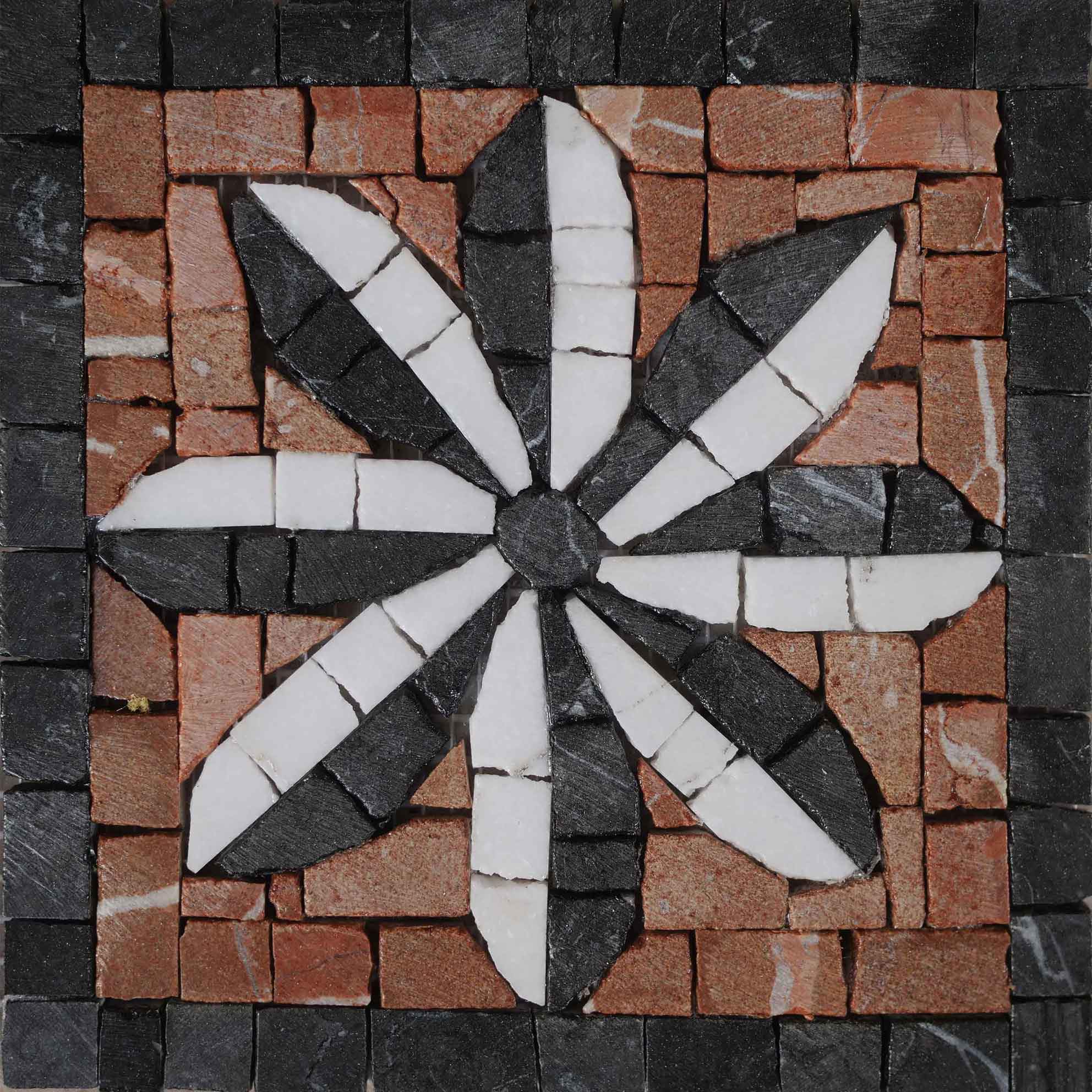 Geometric Flower Design - Shower Niche Mosaic - Mesh Backing