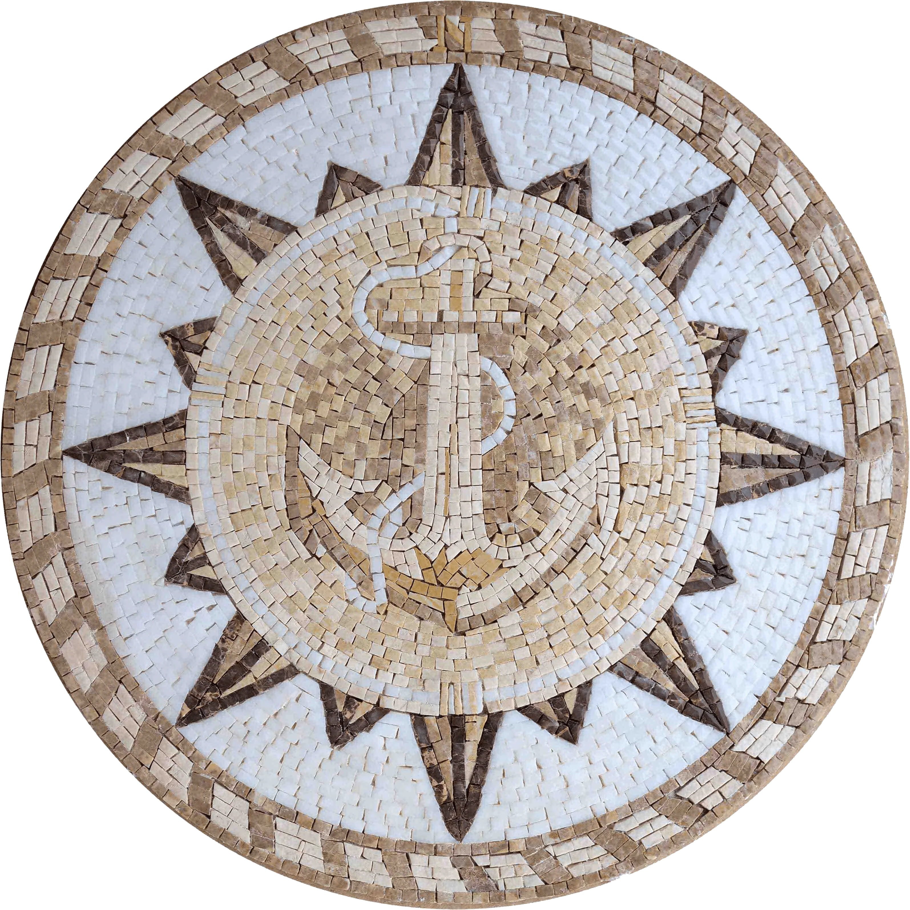 Geometric Compass Anchor - Seahorse Mosaic Sandy And Medallion - Mesh Backing