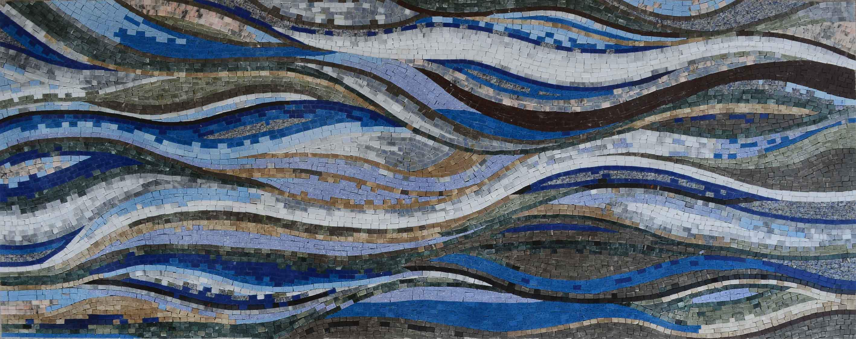 Colorful Waves in Shades of Blue - Luxury Handcrafted Mosaic Art