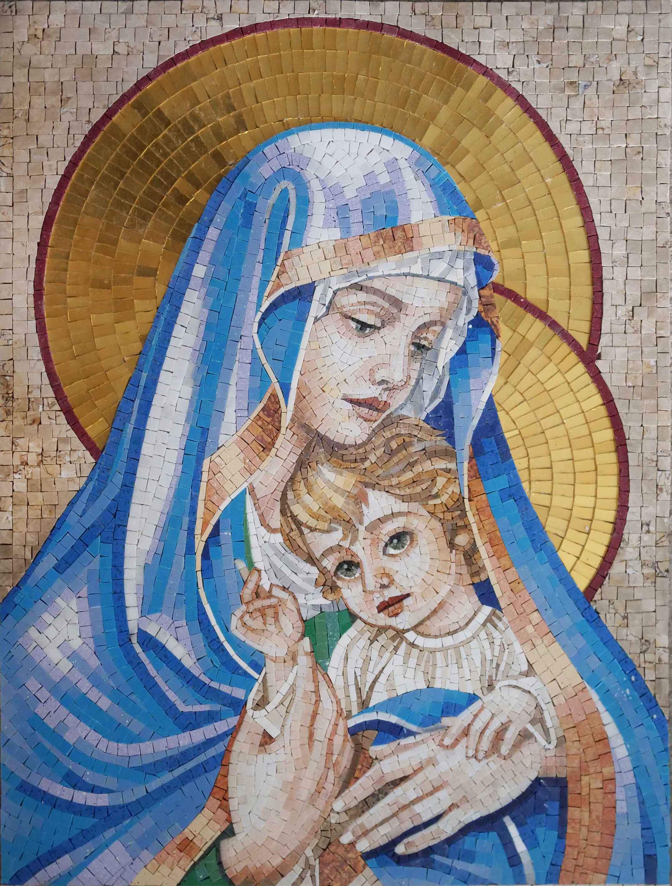 Madonna And Child - Glass Shower Niche Mosaic Religious Art - 60cm x 80cm (24'' x 32'')" - Mesh Backing