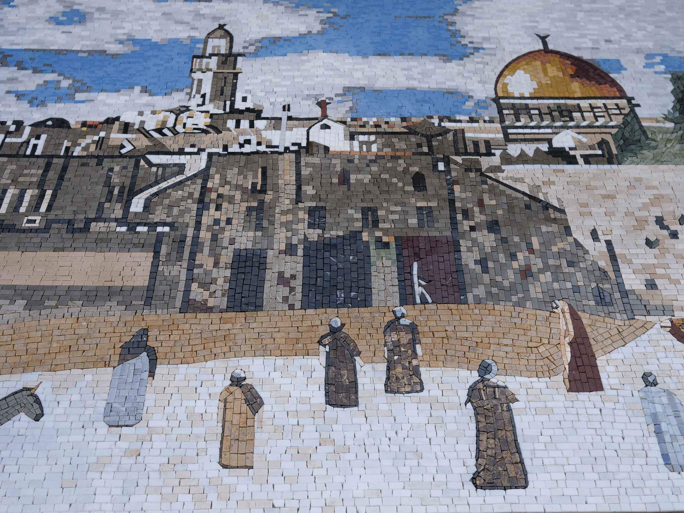 Cityscape Scene - Marble Floral Mosaic Tile Handmade - 100cm x 80cm (39'' x 31'')" - Mesh Backing - Image 2