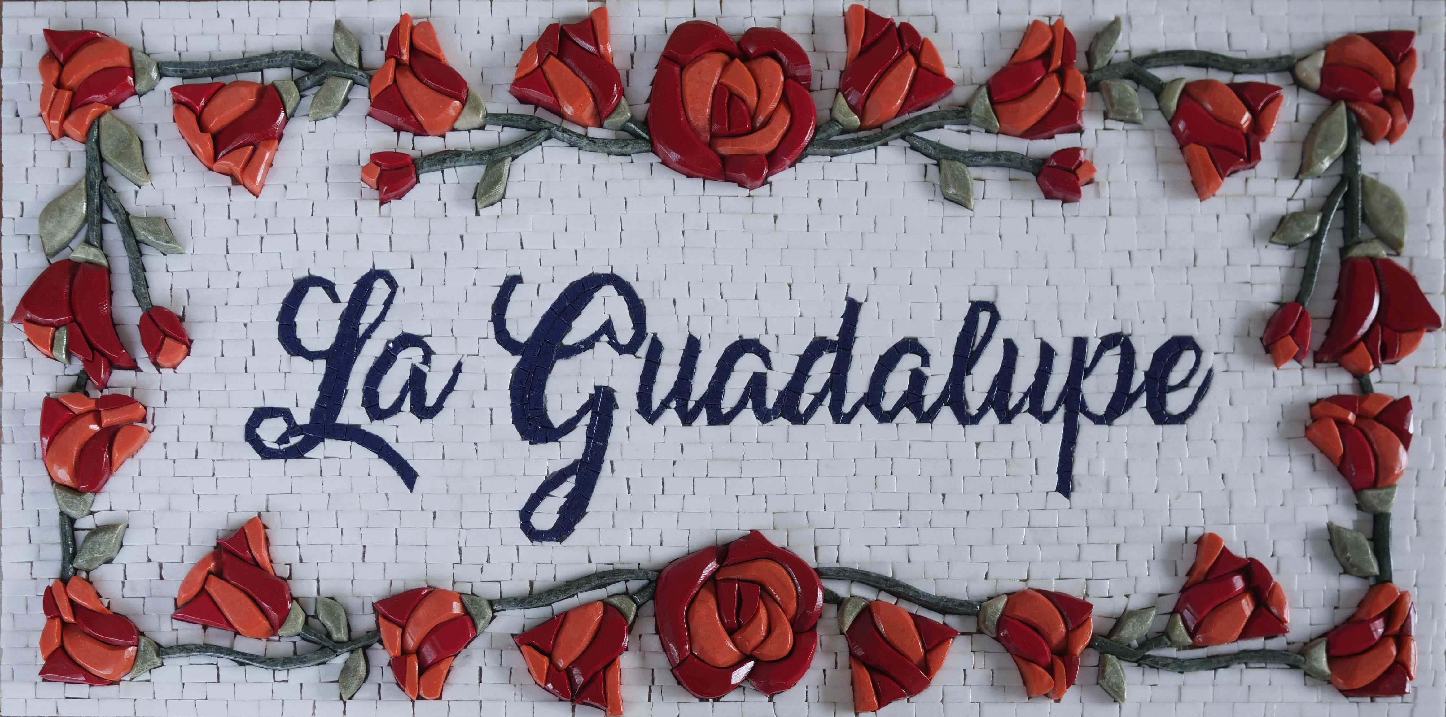 Guadalupe Floral Roses - Marble Mosaic Reproduction Custom Stone Art - Mesh Backing