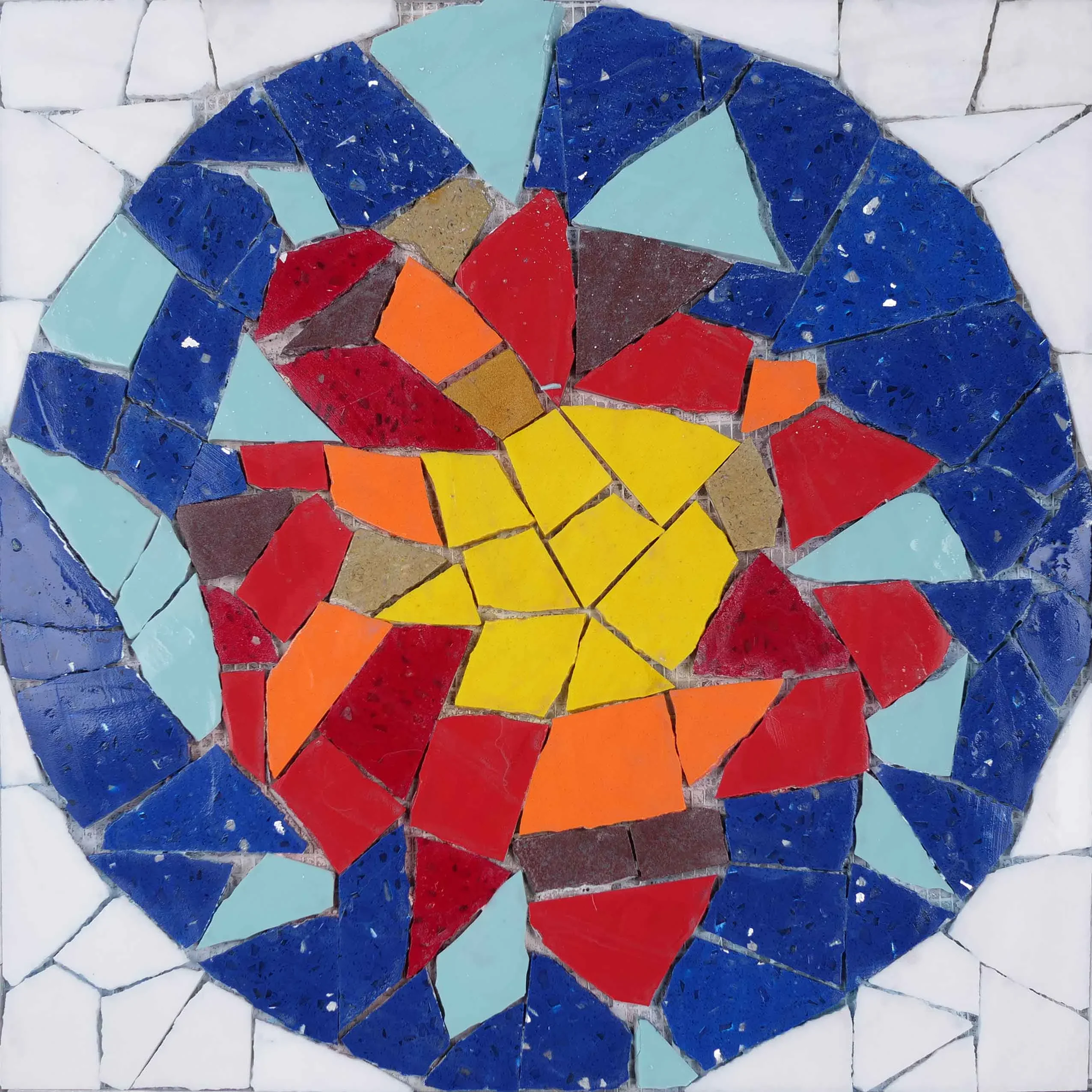 Circular Burst Geometric - Marble Custom Mosaic Tile Abstract - Mesh Backing