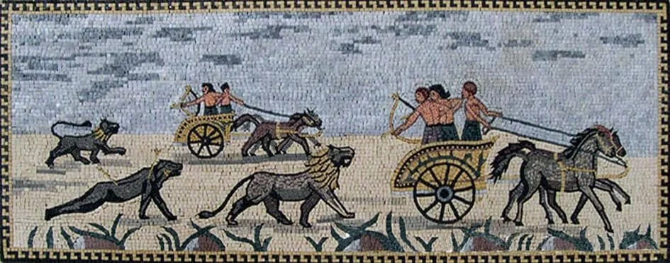 Geometric Scene - Marble Mosaic Ancient Greek - Mesh Backing