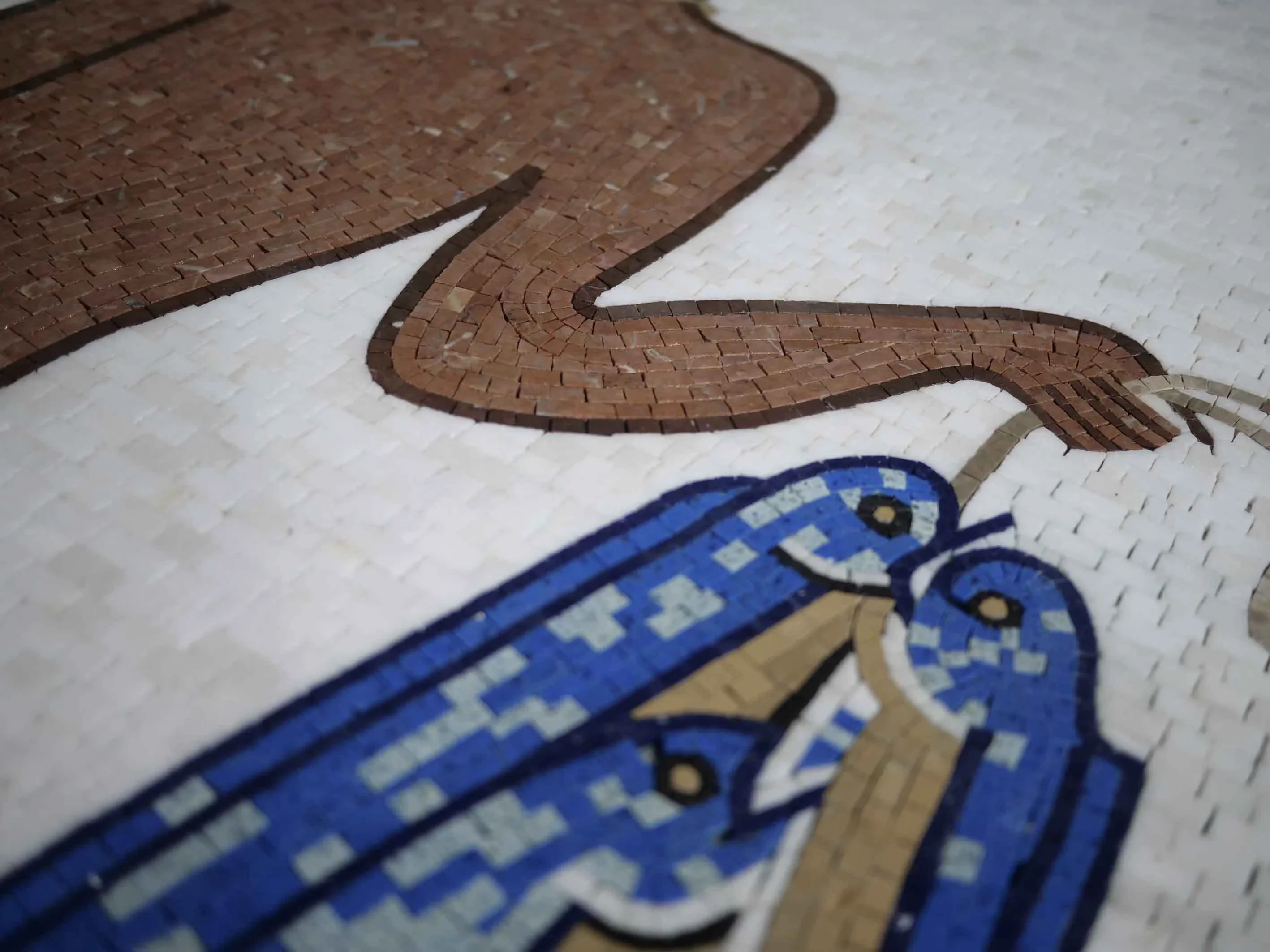 Ancient Fisherman Figure - Marble Compass Pool Medallion Mosaic - Mesh Backing - Image 2
