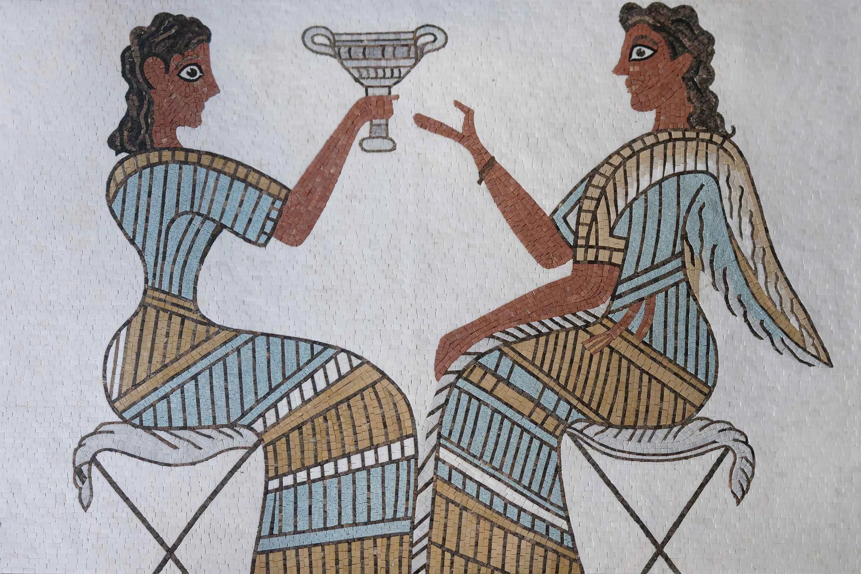 Two Figures With Chalice - Marble Dragonfly Mosaic Ancient - Mesh Backing