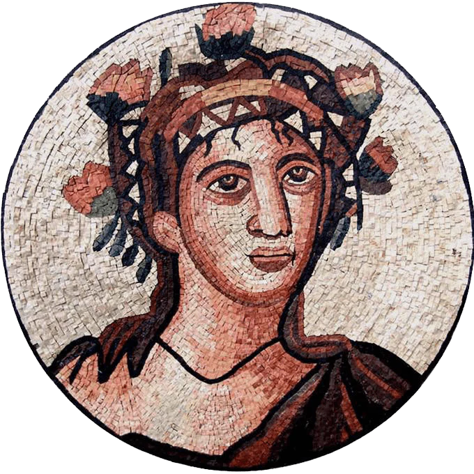 Greek God Handmade Portrait Medallion - Marble Mosaic - Mesh Backing