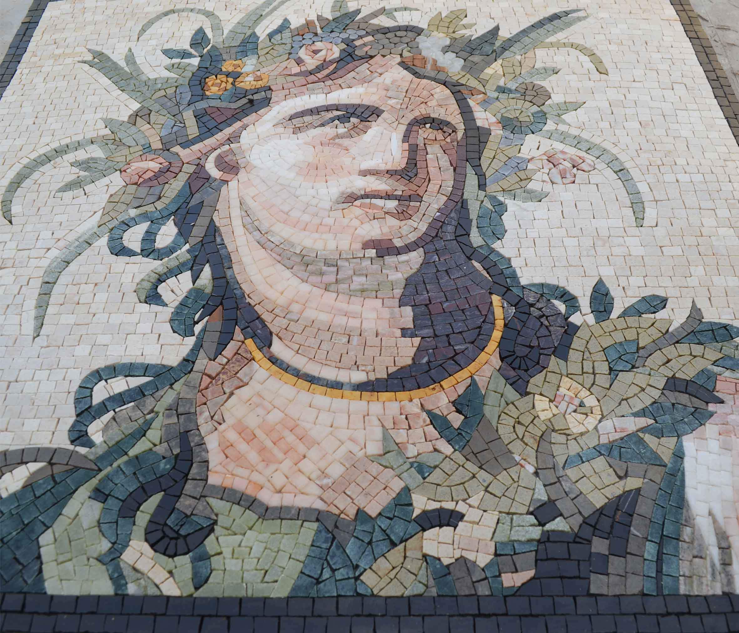 Geometric Crowned Woman - Flower Mosaic Luxury Handcrafted Art - Mesh Backing - Image 2