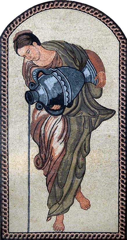 Lady Pouring Water - Marble Mosaic Greek Artwork - Mesh Backing
