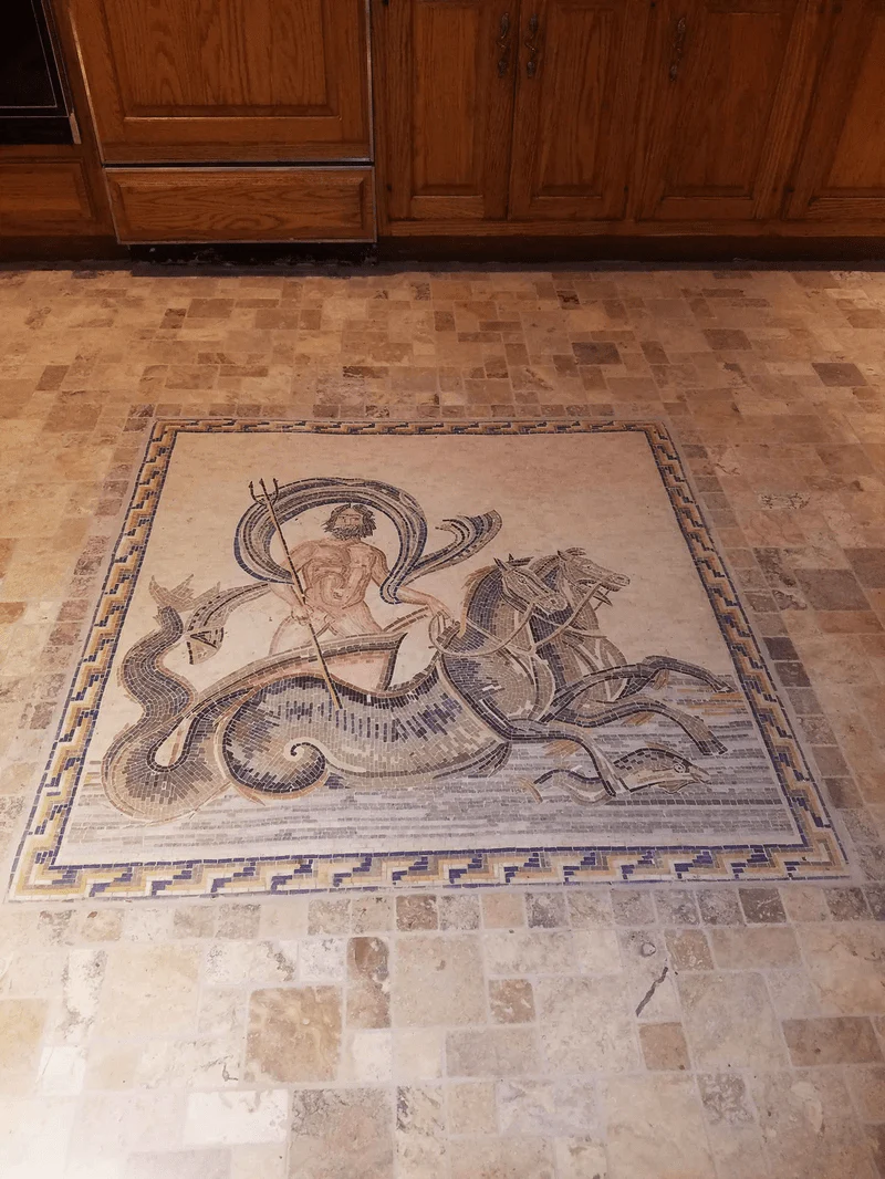 Neptune Figure - Marble Mosaic Roman Art - Mesh Backing - Image 2