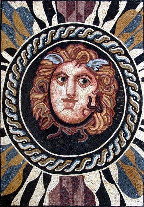 Medusa Head Geometric - Marble Mosaic Vulcan Roman God - Mesh Backing