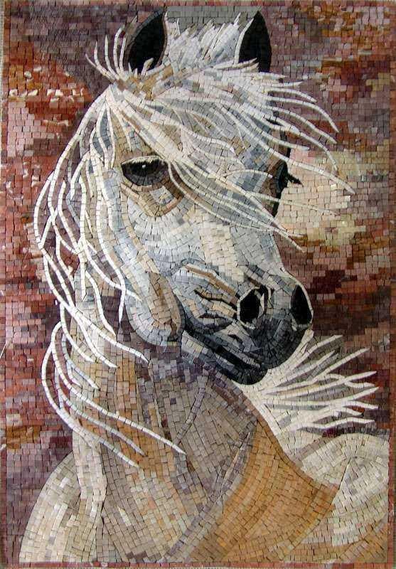 Majestic Artistry - Marble Mosaic Horse Creamy Natural Stones - Mesh Backing - Image 2