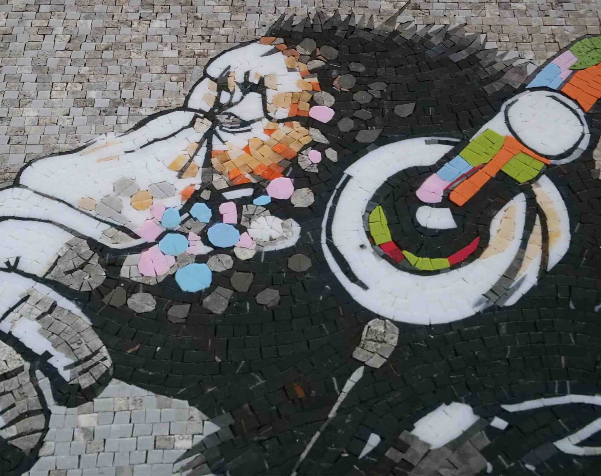 Banksy Inspired Ape - Contemporary Tile Murals Mosaic Art Luxury Handcrafted Natural Stone - Mesh Backing - Image 2