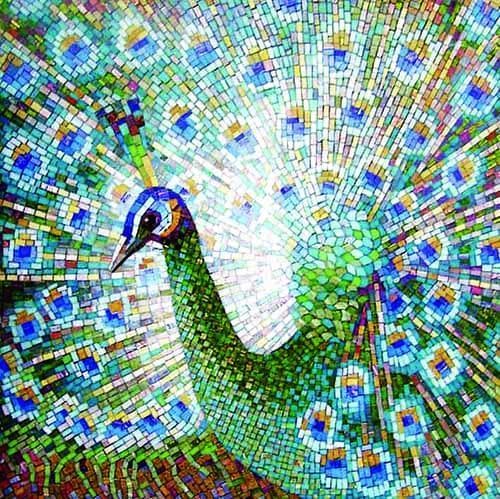Peacock Full Figure - Glass Bathroom Mosaic Art Design - Mesh Backing