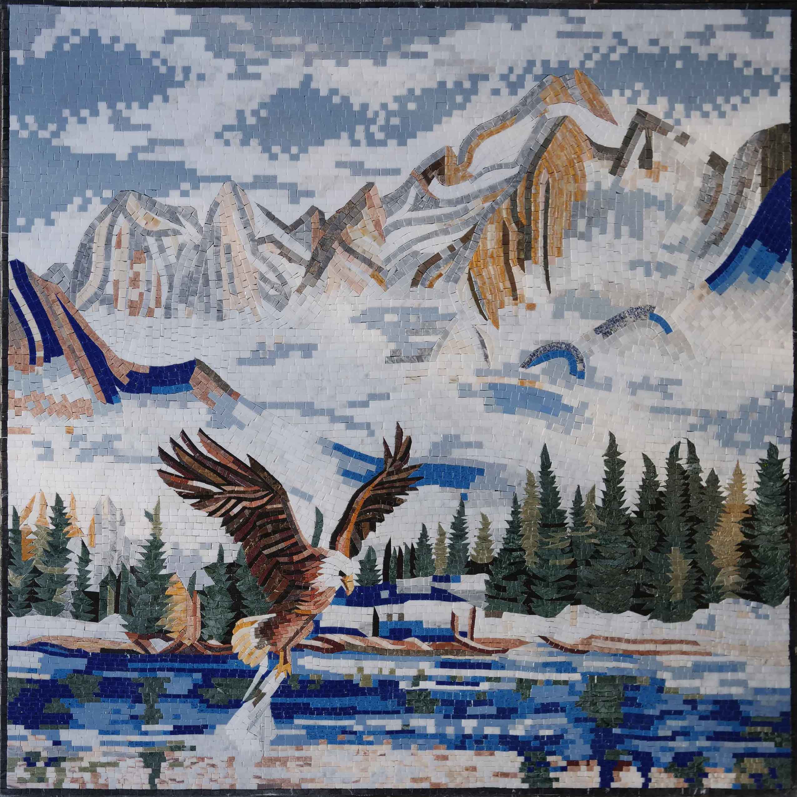Eagle Mountain Landscape - Marble Unique Home Decor Mosaic Luxury Handcrafted Art - Mesh Backing