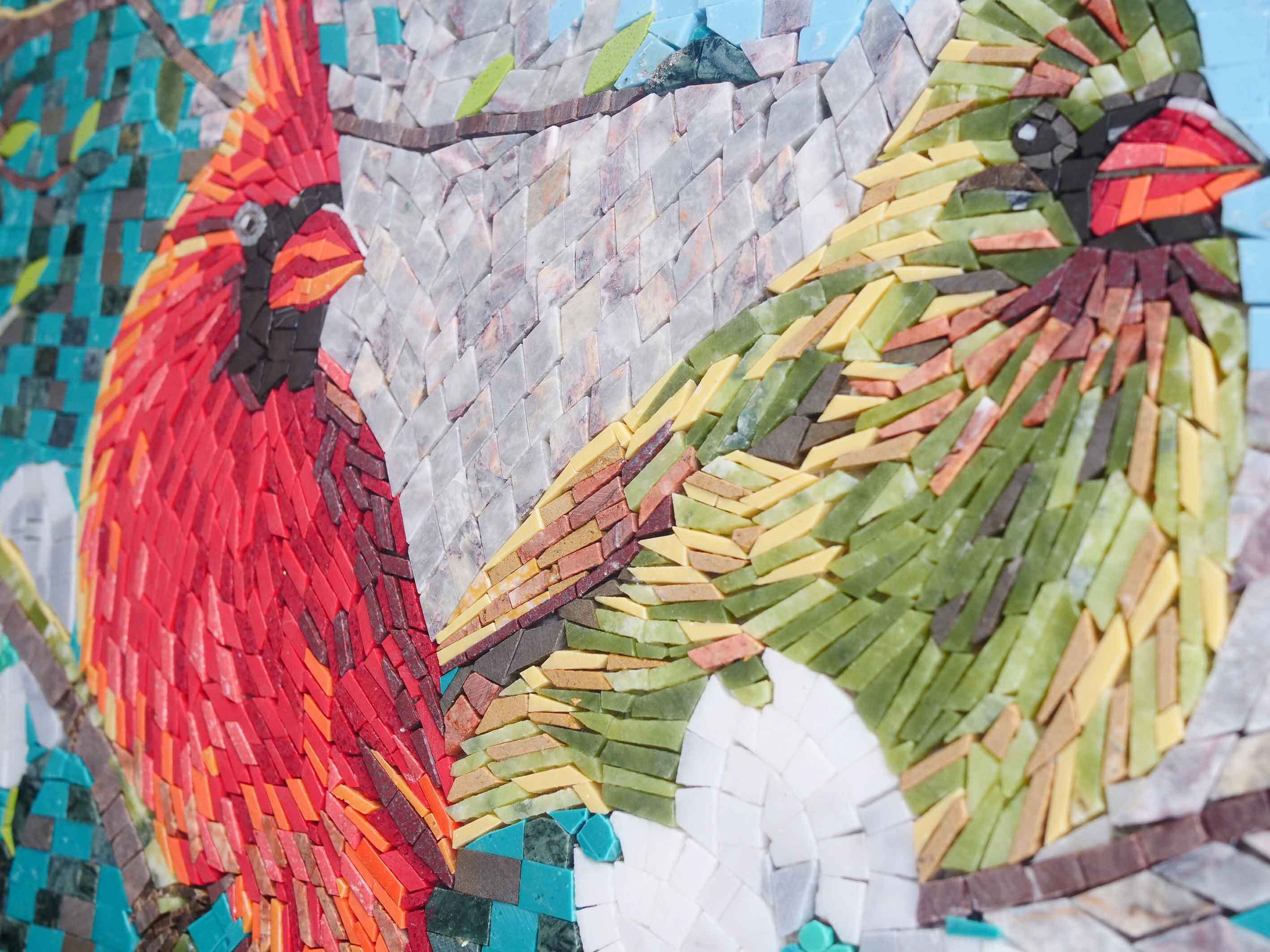Perched Birds - Mosaic Patterns Bird Art - Mesh Backing - Image 3