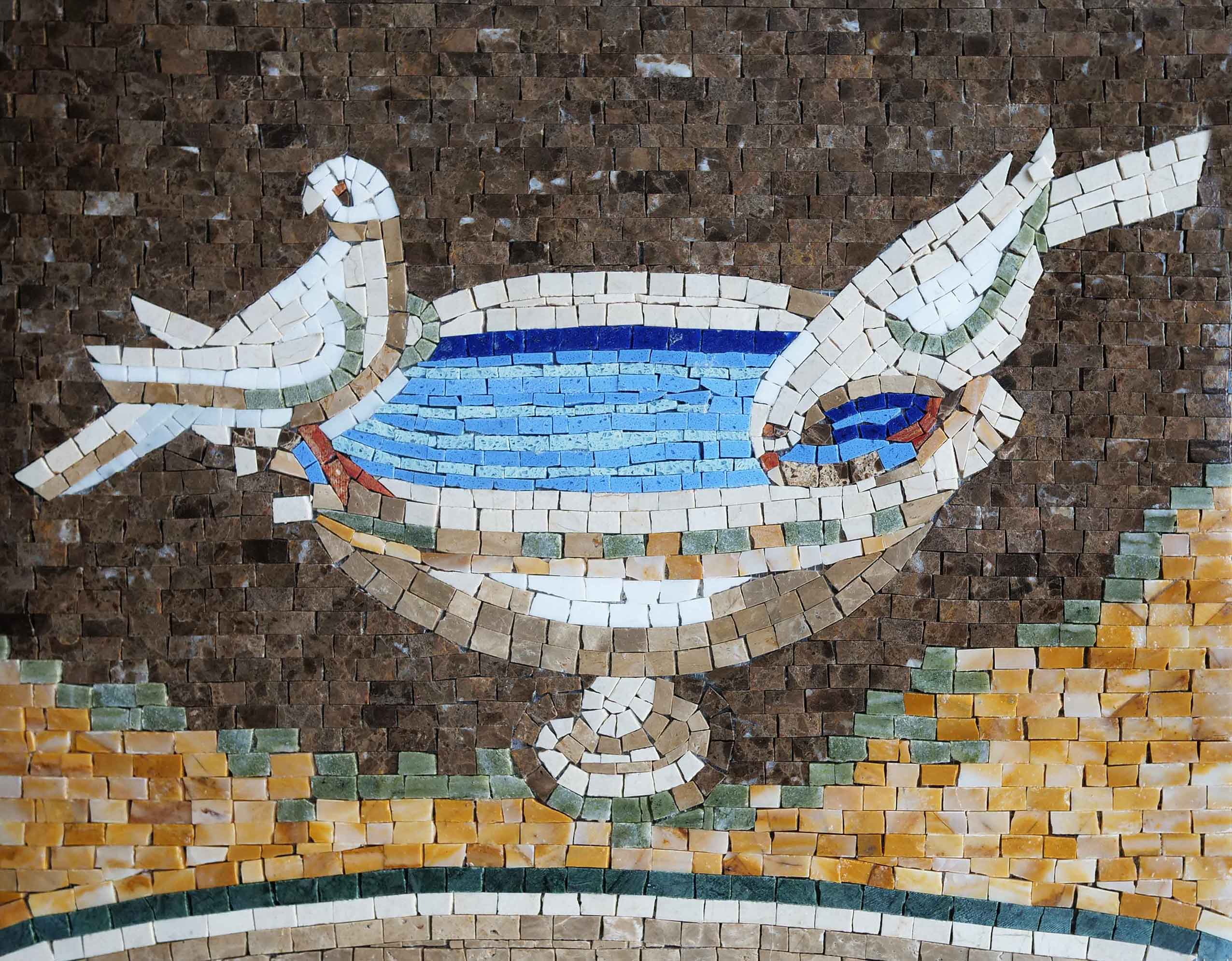 Two Birds Bowl - Custom Mosaic Tile Bird Art - Mesh Backing
