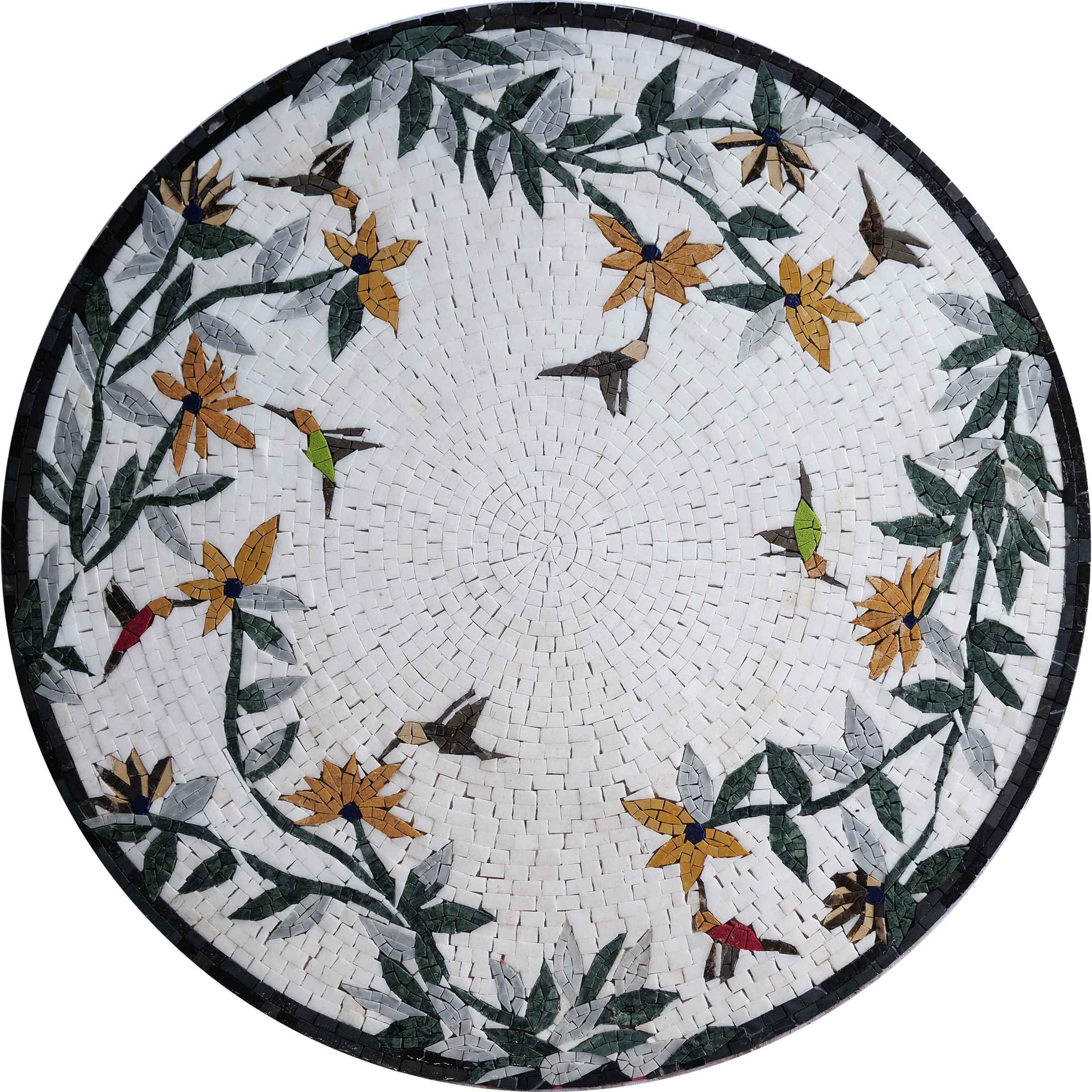 Hummingbird Floral Vine - Mosaic Backsplash Classic Art Luxury Handcrafted Natural Stone - Mesh Backing