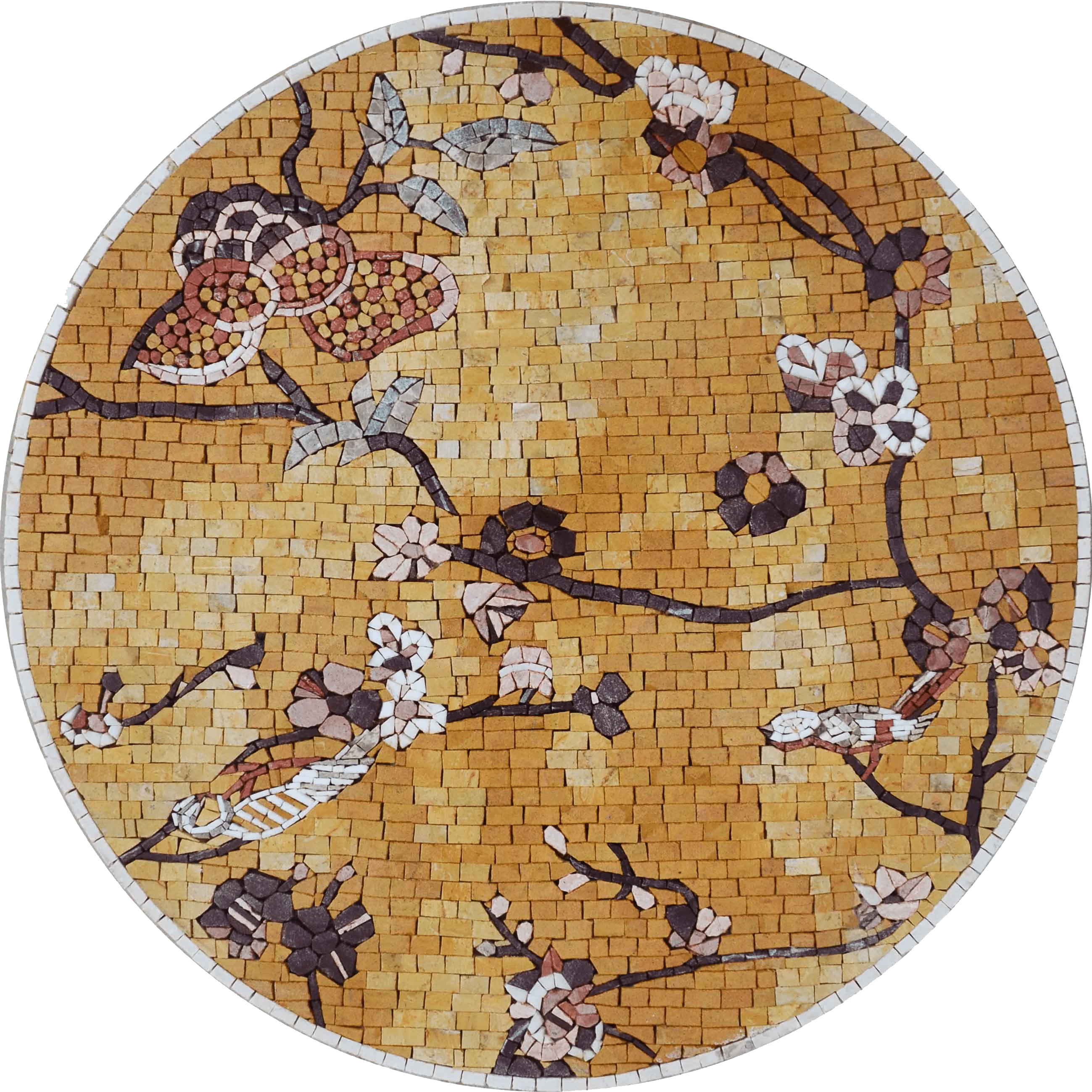 Enriched Floral Design - Marble Mosaic Japanese Flower Panel - Mesh Backing