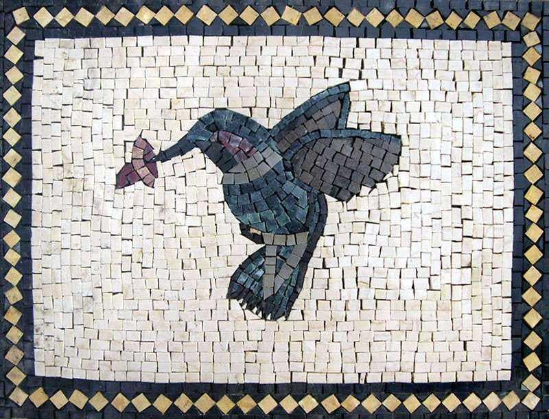 Exotic Hummingbird - Marble Mosaic Vibrant Nature Art The - Mesh Backing