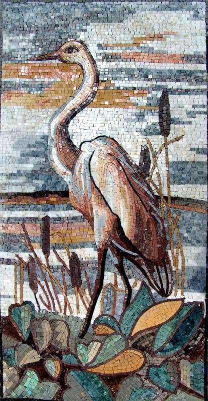 Heron Lake - Marble Mosaic Stone Artwork - Mesh Backing