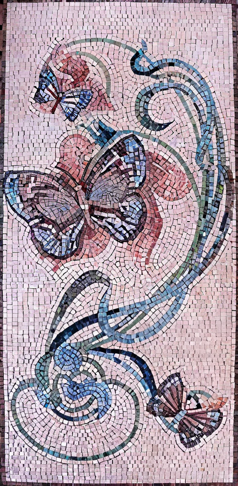 Floral Butterflies - Marble Mosaic Designs Flowers - Mesh Backing