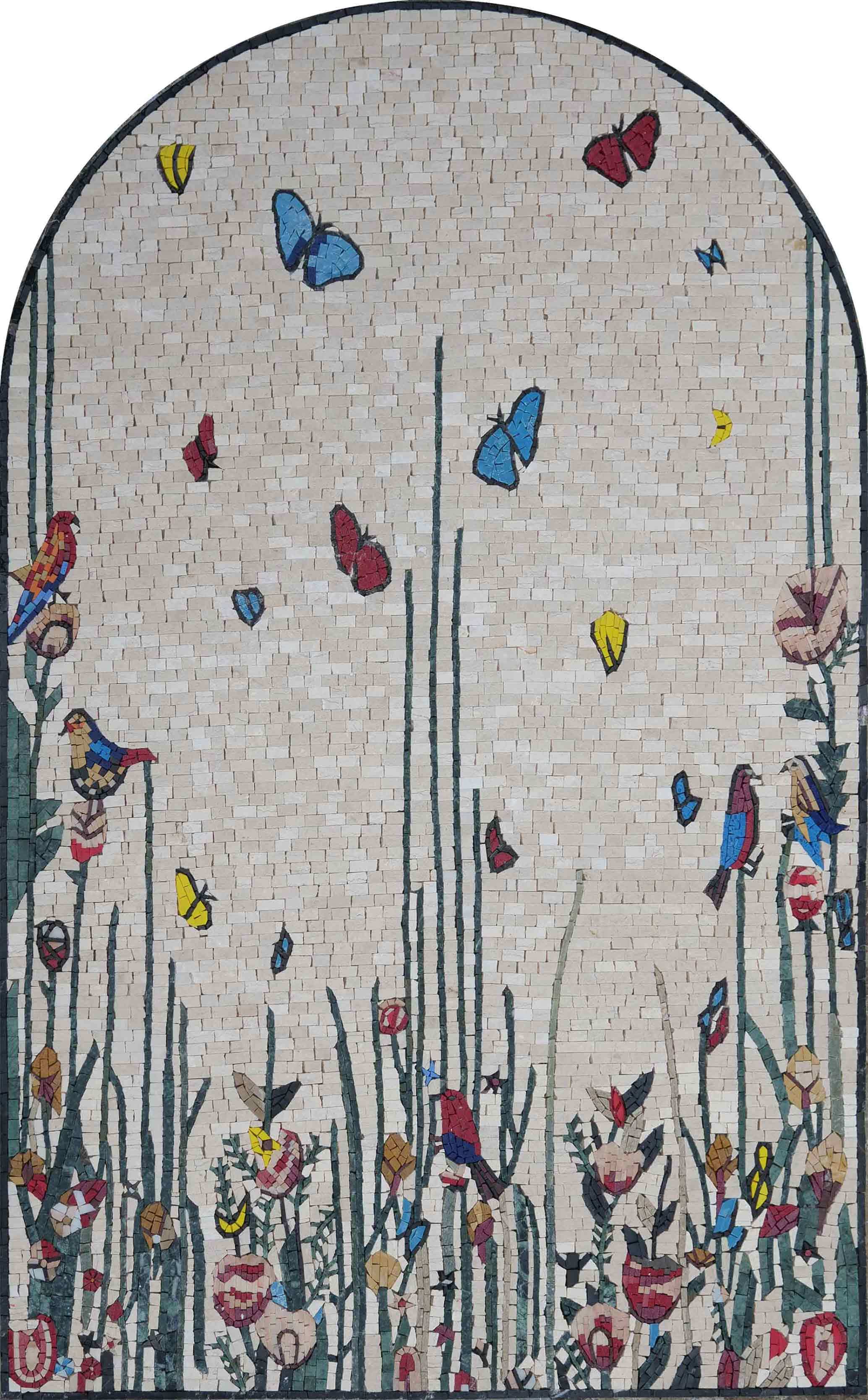 Ornate Butterfly Garden - Sun Mosaic The Gate Wall Art Luxury Handcrafted Natural Stone - Mesh Backing