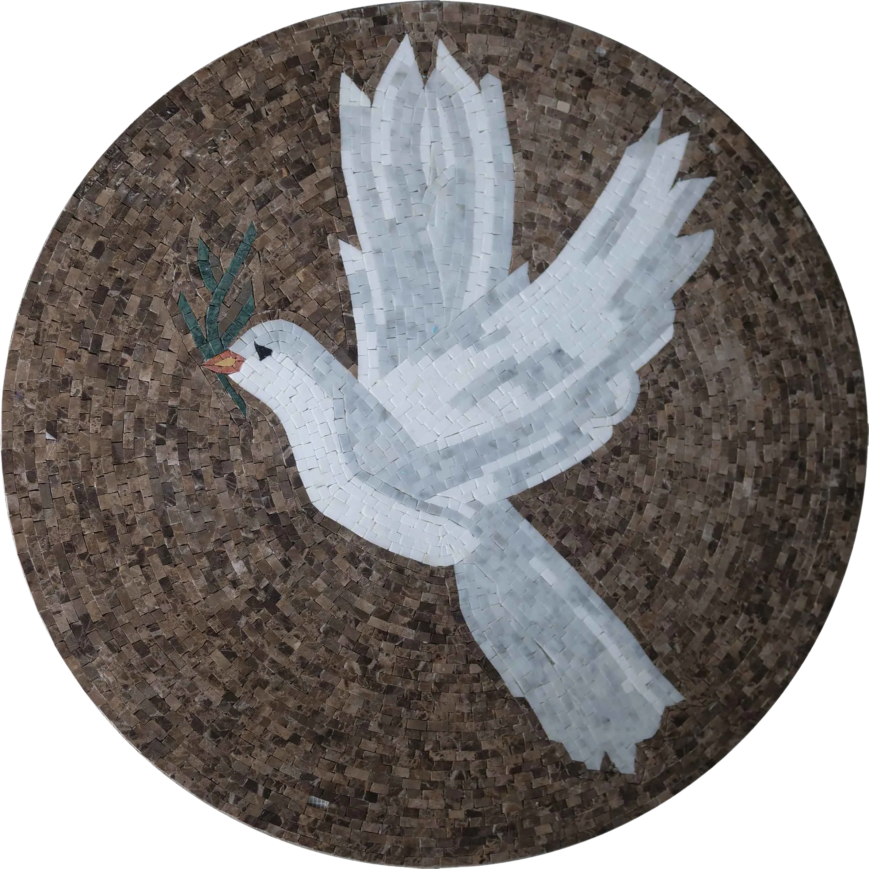 Dove With Olive Branch - Mosaic Marble Medallion - Mesh Backing