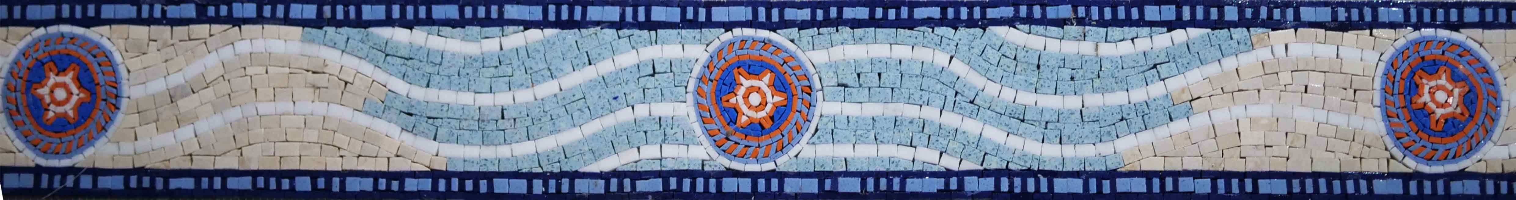 Wavy Star Motif - Marble Mosaic Mural Border - Mesh Backing