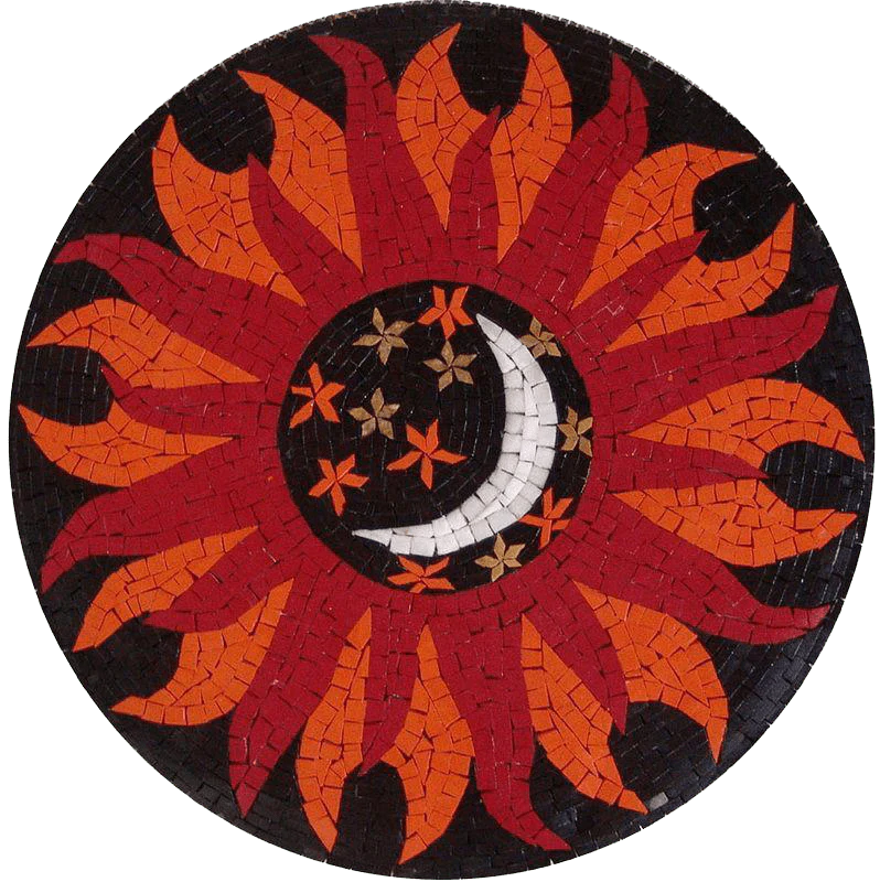 Sun And Moon Motif - Marble Design Mosaic Art Luxury Handcrafted Natural Stone Decor - Mesh Backing