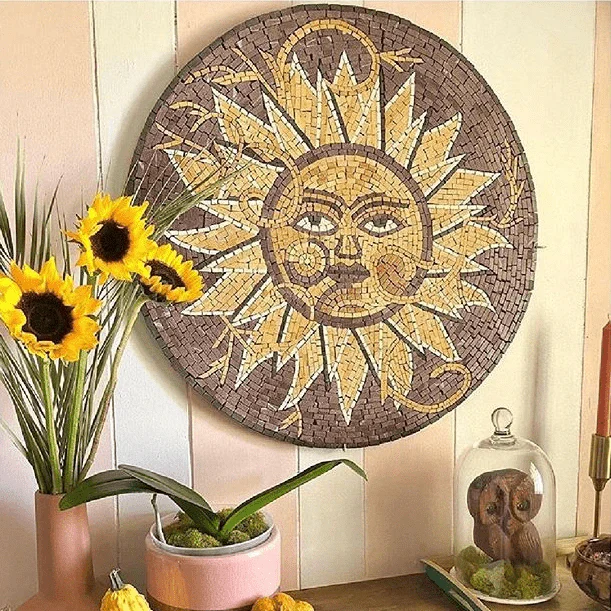 Sun Face Pattern - Mosaic Wall Decor Medallion - Mesh Backing - Image 3