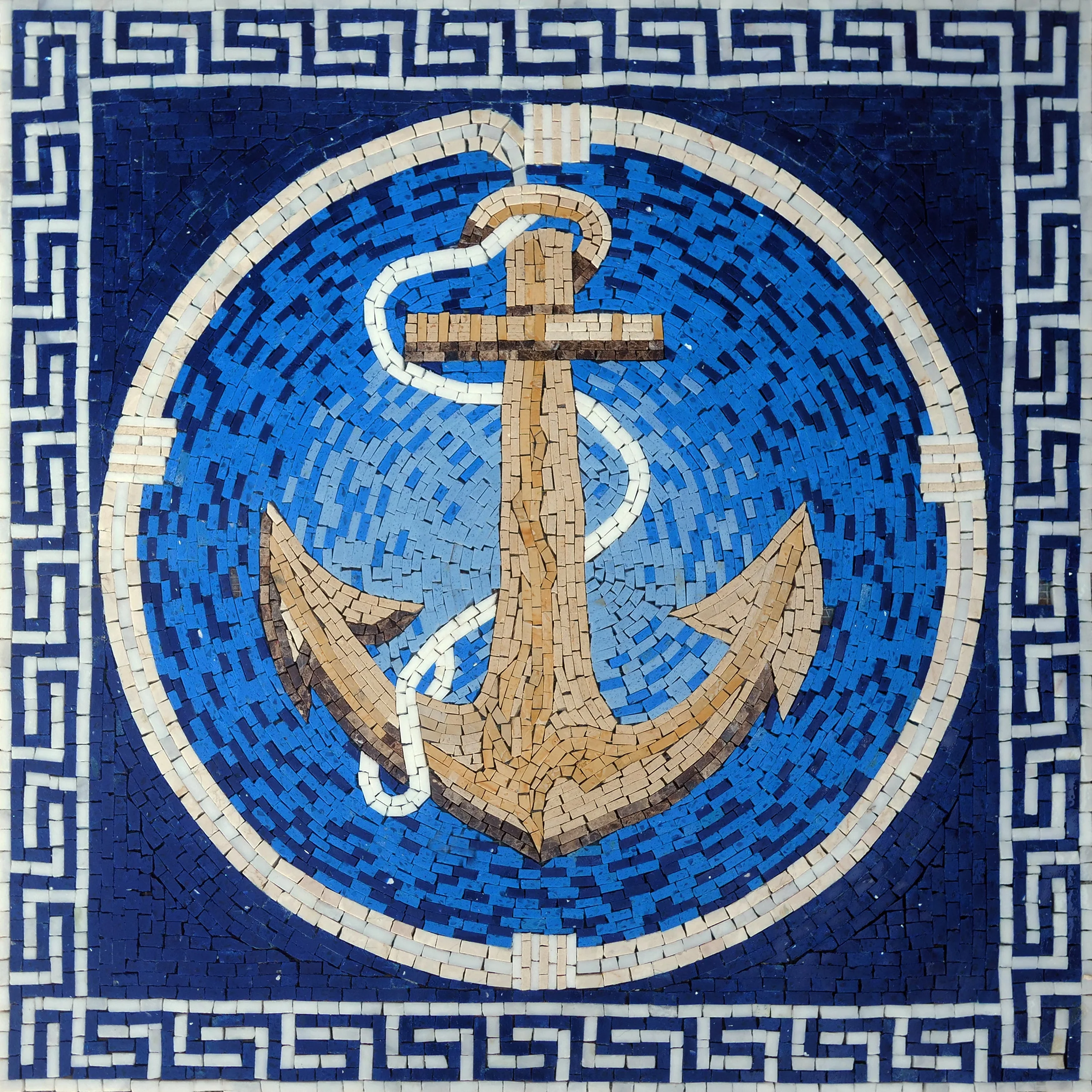 Anchor Motif - Marble Tile Backsplash Mosaic Nautical Charm - Mesh Backing
