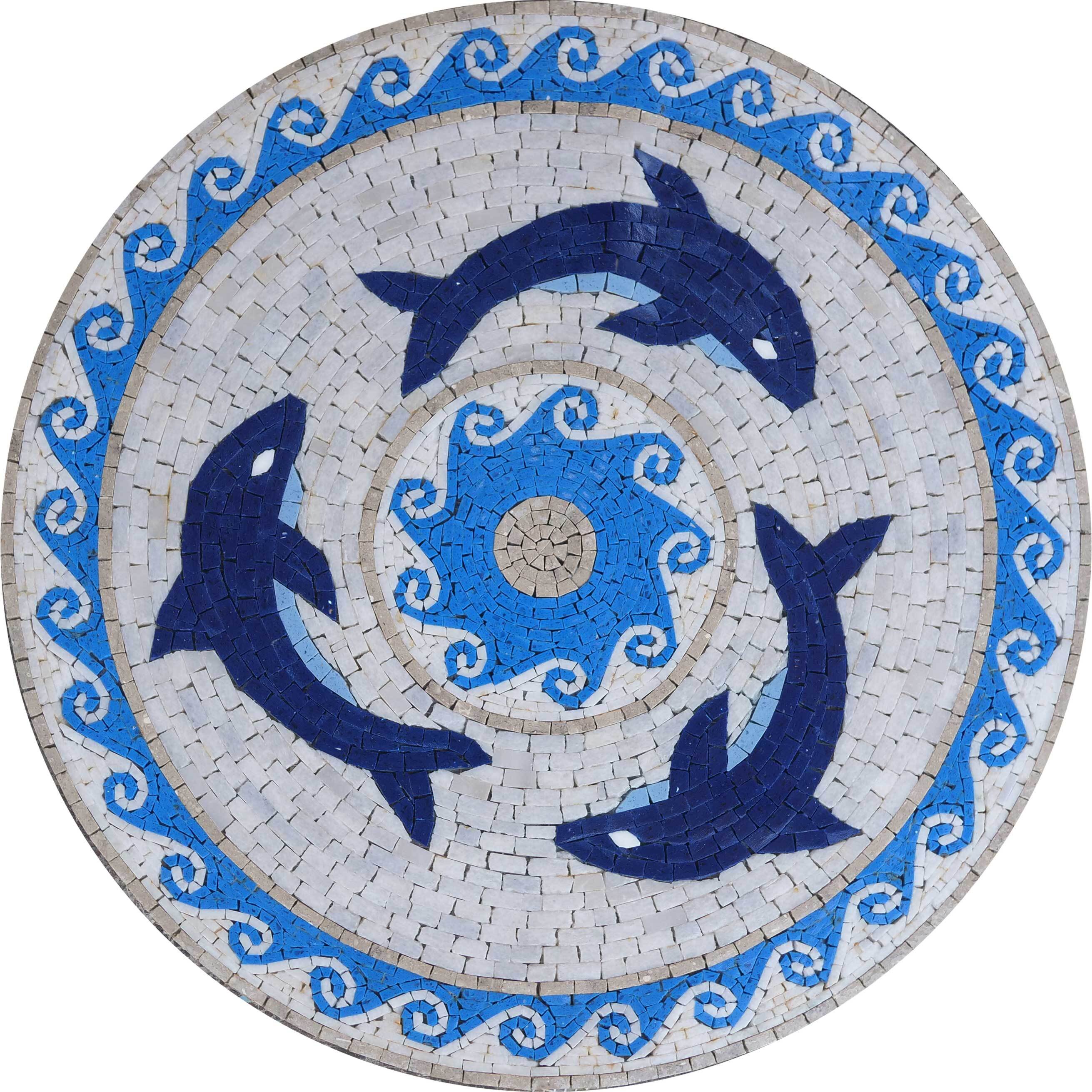 Dolphins Medallion Mosaic Marble Art - Image 6