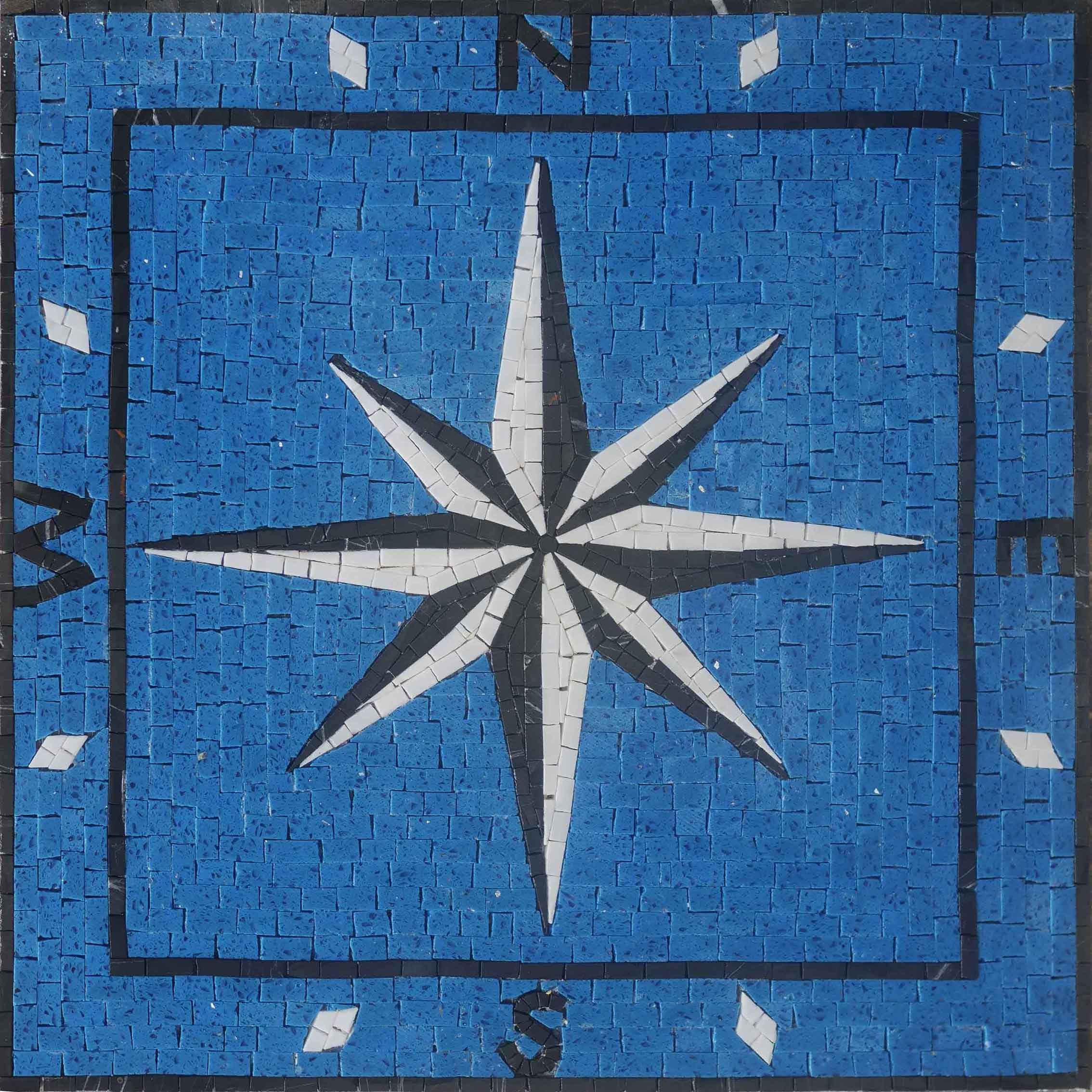 Geometric Star - Marble Mosaic Tiles Compass Design - Mesh Backing