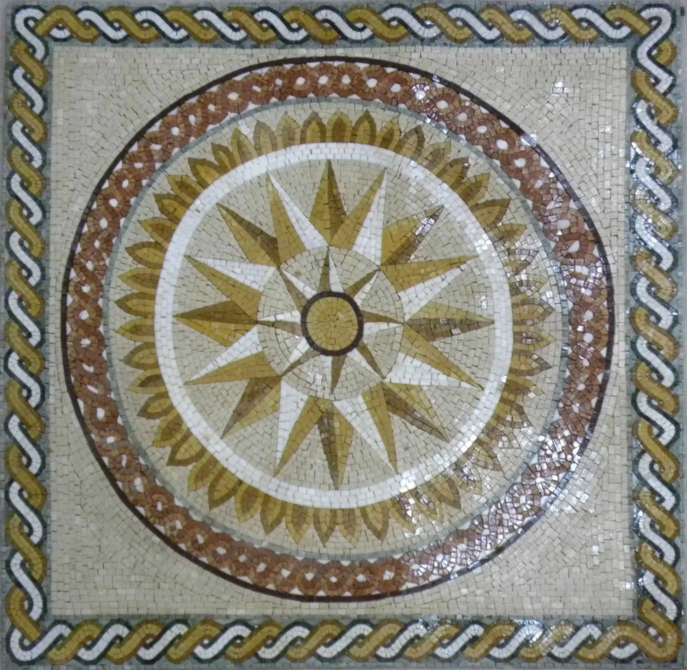 Majestic Compass Rose - Marble Mosaic Starburst - Mesh Backing