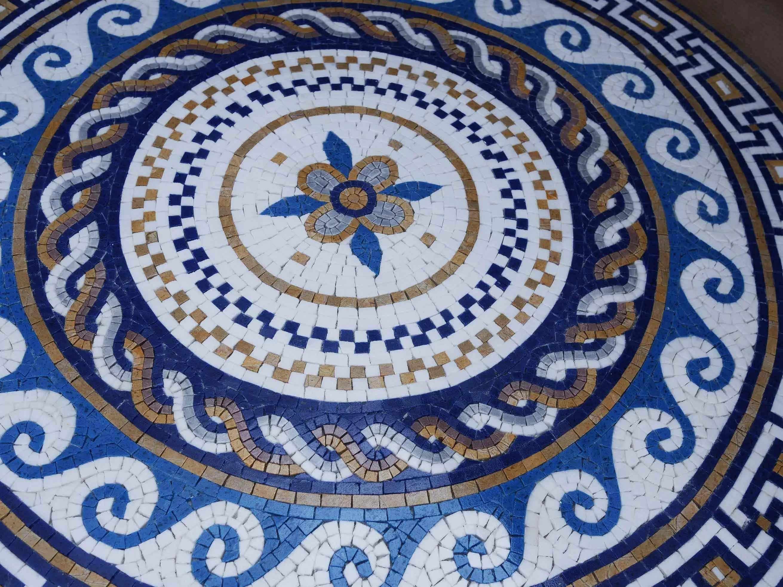 Floral Centerpiece - Kitchen Mosaic Backsplash Greco Roman Medallion Luxury Handcrafted Art - Mesh Backing - Image 2