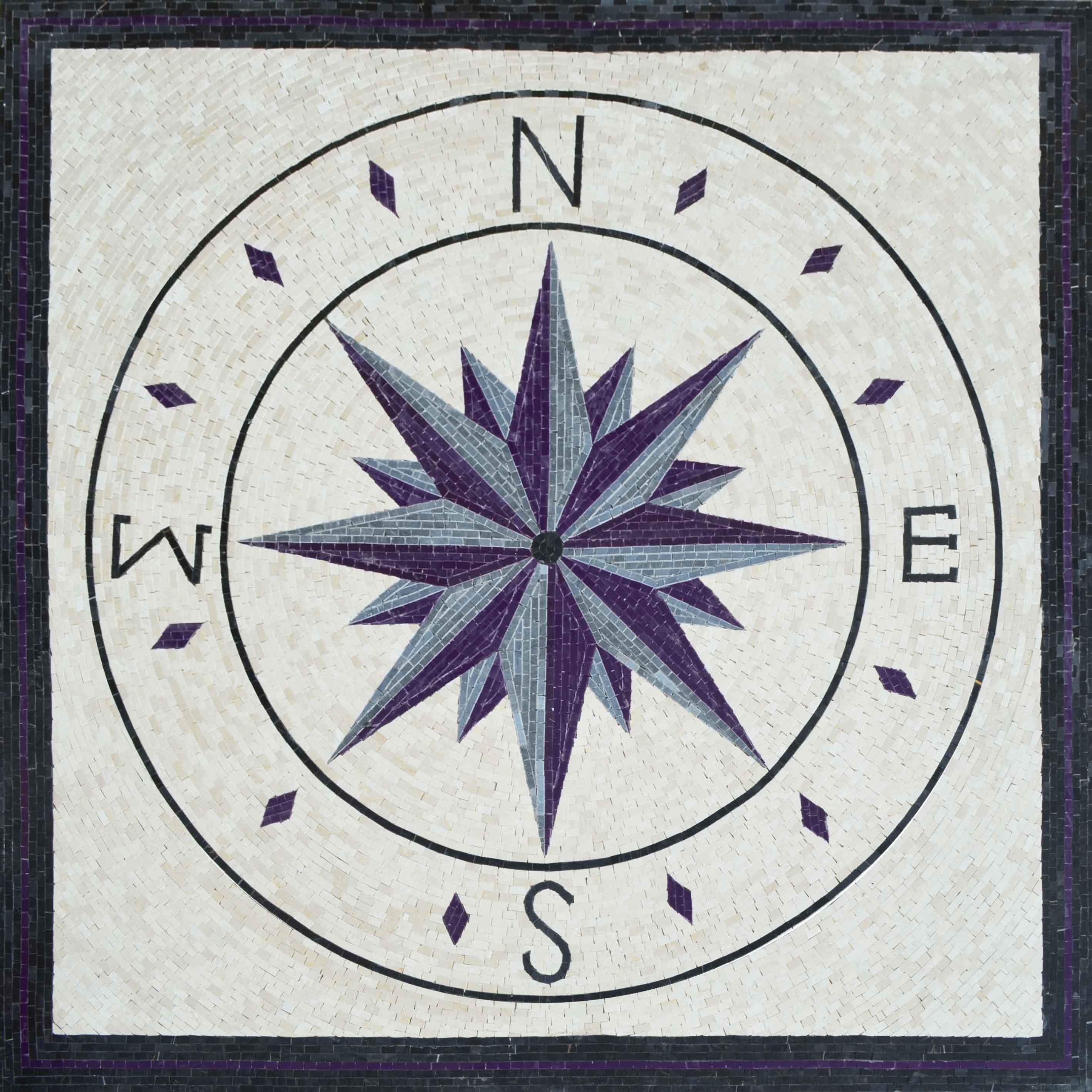 Geometric Star Compass - Marble Landscape Mosaic Artwork - Mesh Backing