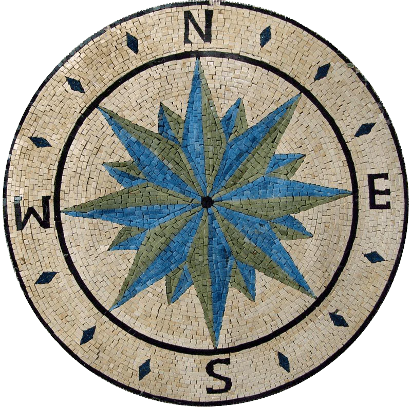 Geometric Design - Art Deco Mosaic Compass Rose Luxury Handcrafted Natural Stone - Mesh Backing