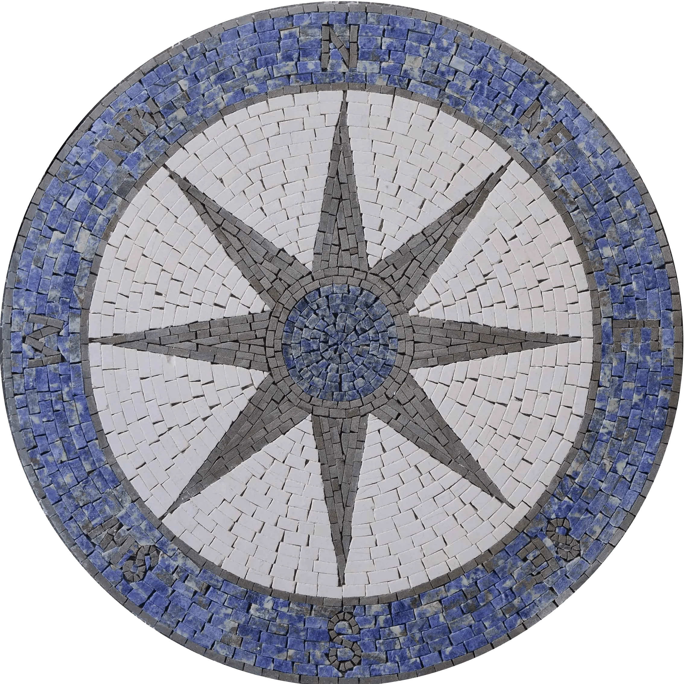 Star Pattern Compass Medallion - Contemporary Tile Murals Mosaic - Mesh Backing