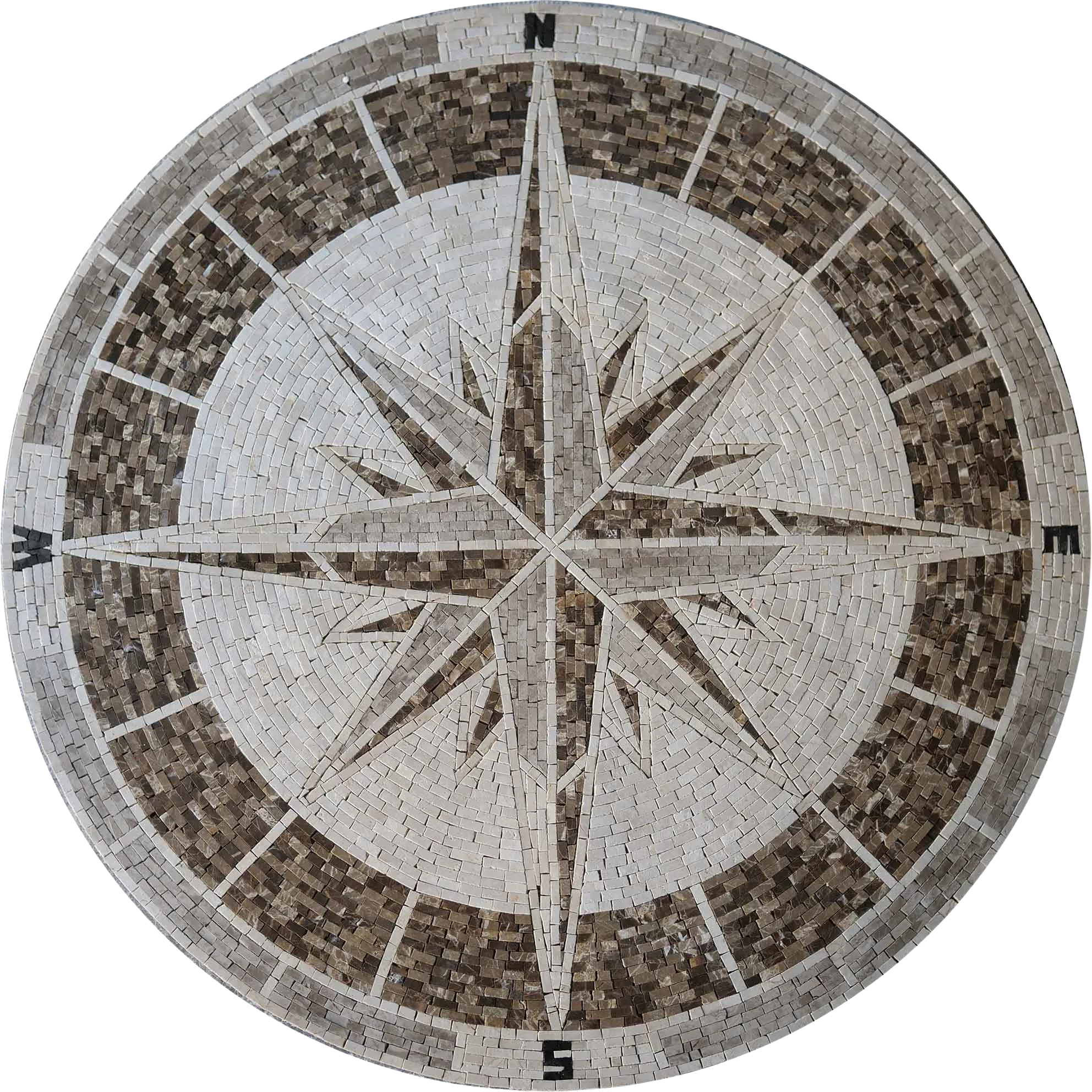 Compass Points Pattern - Marble Bathroom Mosaic Art Medallion - Mesh Backing