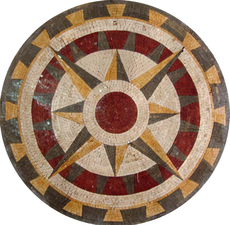 Radial Starburst - Marble Mosaic Compass Artwork - Mesh Backing