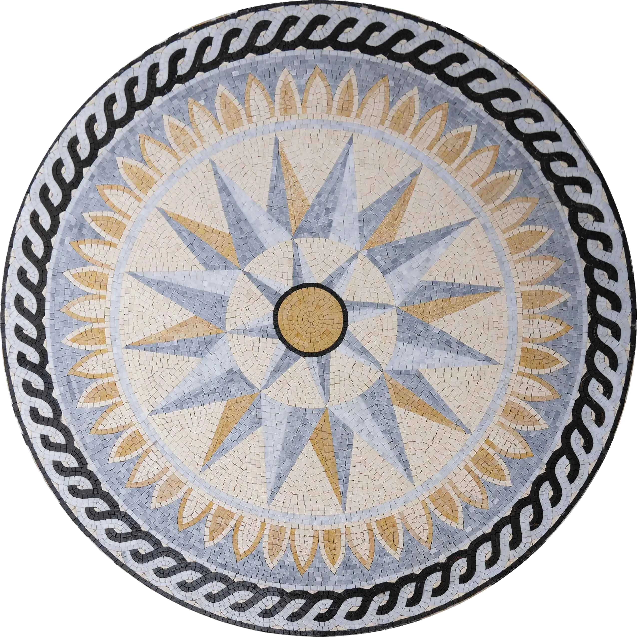 Star Compass Design - Marble Mosaic Nautical Medallion - Mesh Backing