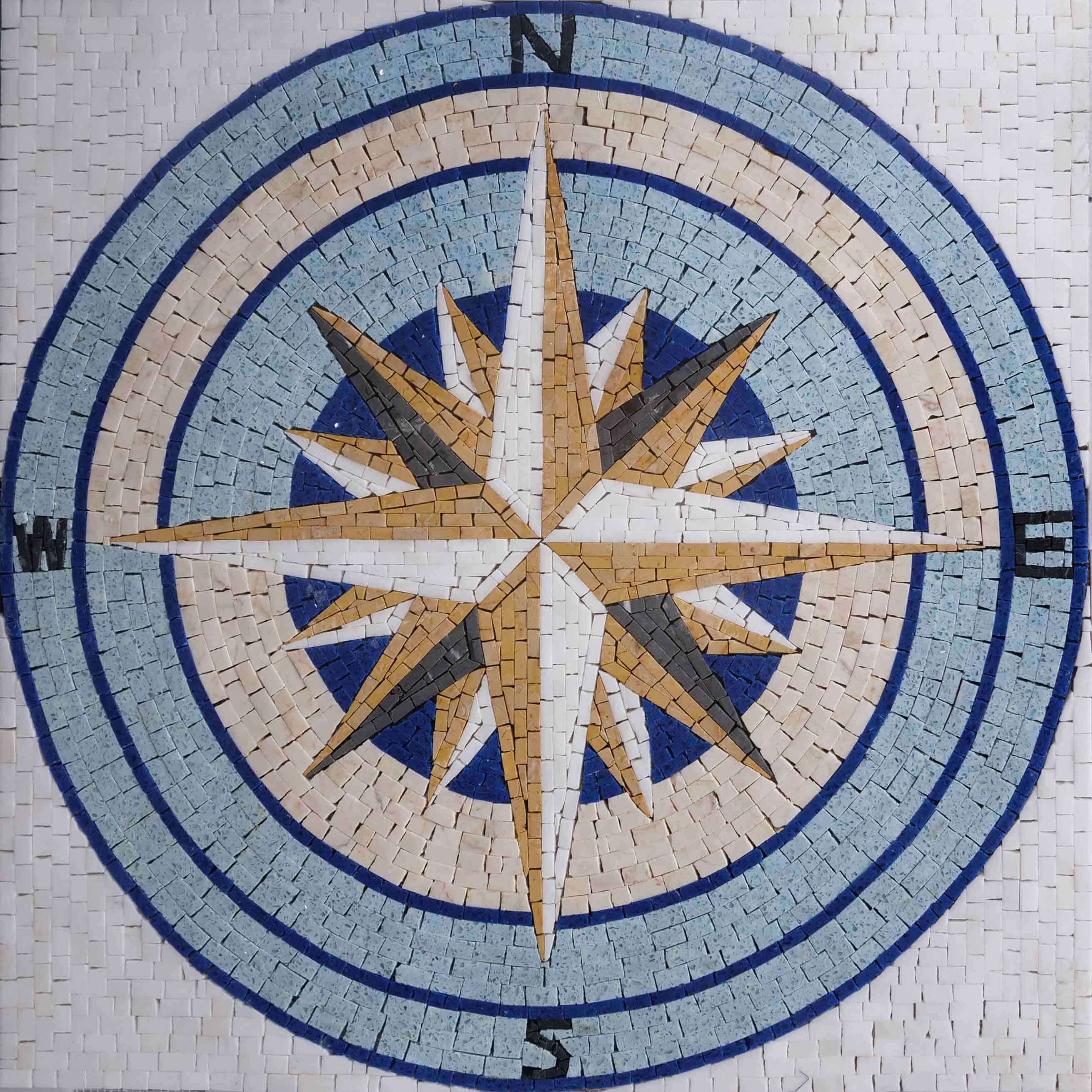 Compass Star Pattern - Mosaic Pathways Luxury Handcrafted Art - Mesh Backing