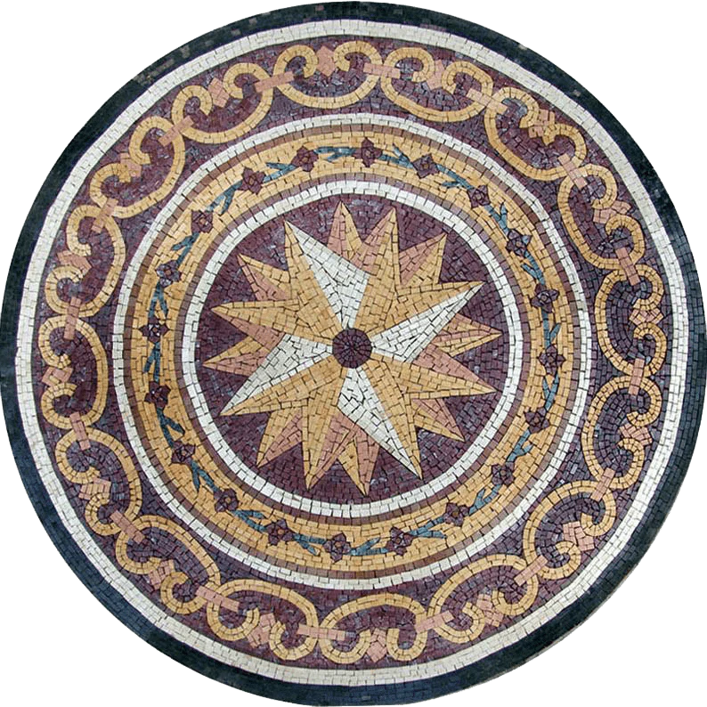 Geometric Star Pattern - Marble Mosaic Artwork - Mesh Backing