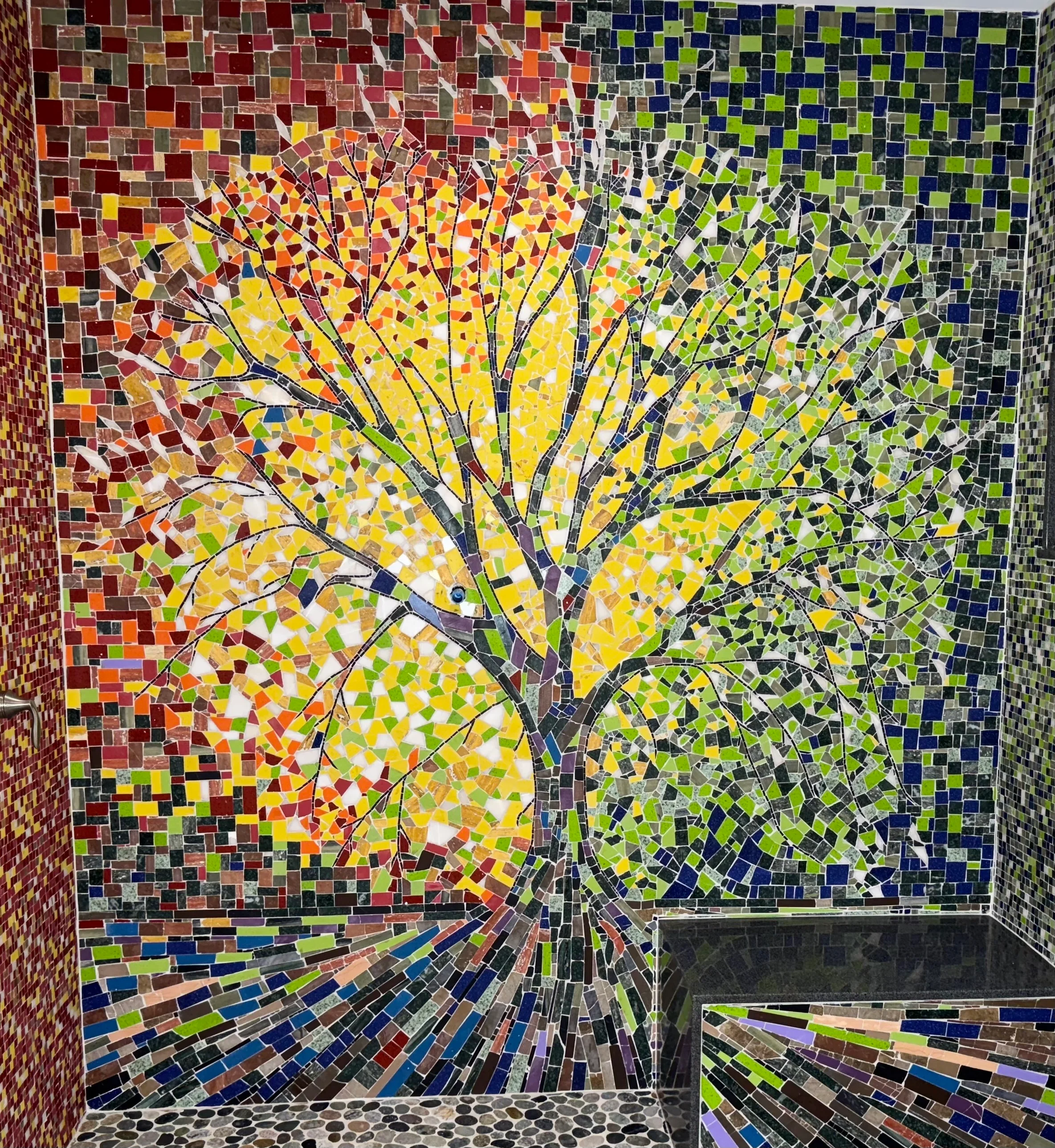 Tapestry Time Four Seasons Tree - Mosaic Decoration Luxury Handcrafted Art - Mesh Backing