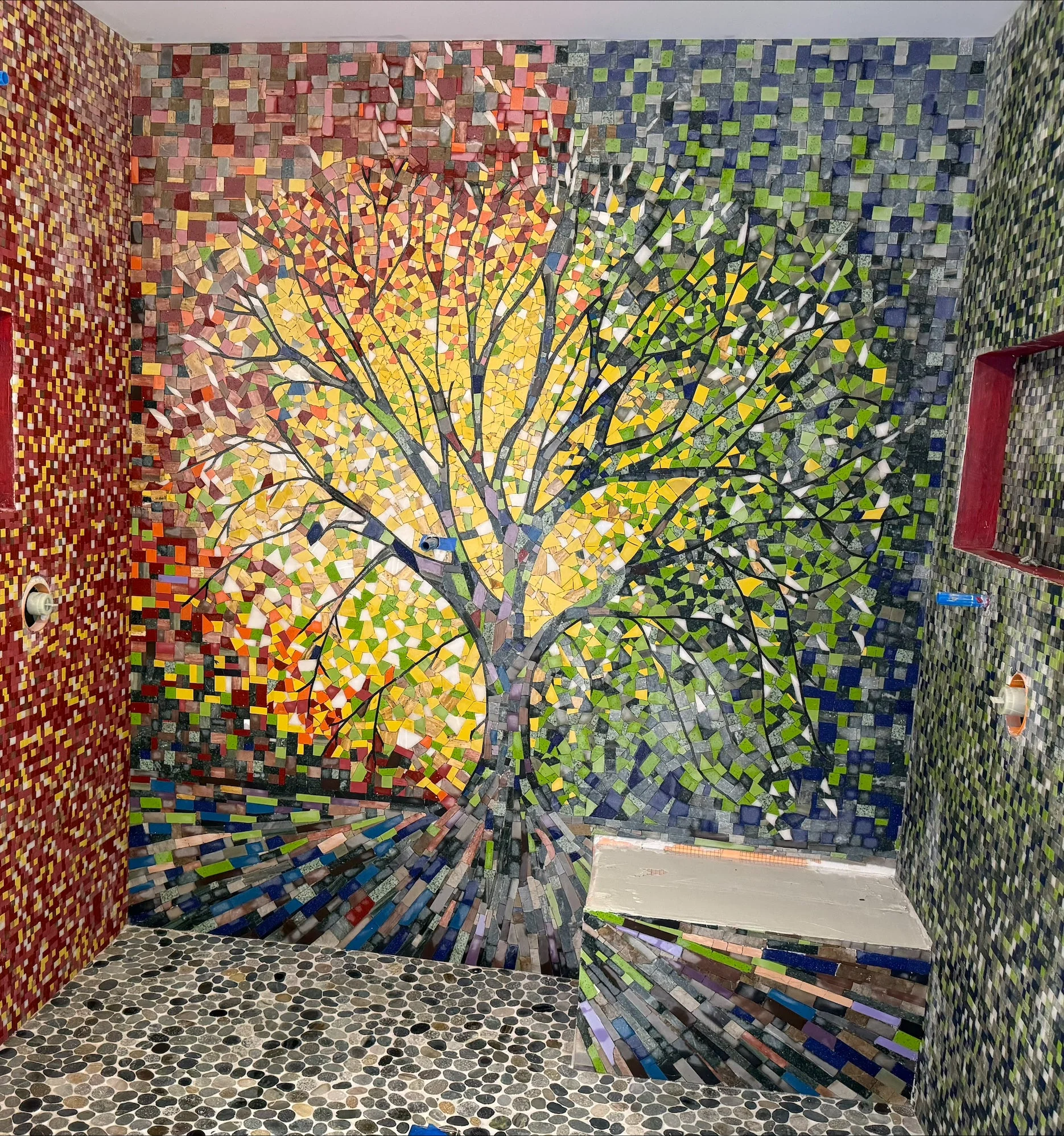 Tapestry Time Four Seasons Tree - Mosaic Decoration Luxury Handcrafted Art - Mesh Backing - Image 6