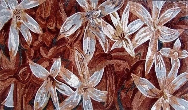 Enchanting Floral Bloom - Marble Mosaic Tile Patterns - Mesh Backing
